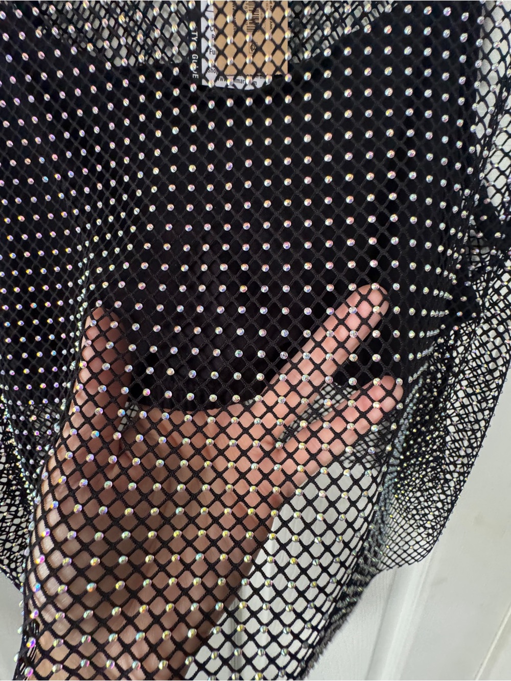 NEW Madden NYC Black Mesh Tank Top with Iridescent Stud Accents, XL - Picture 3 of 6